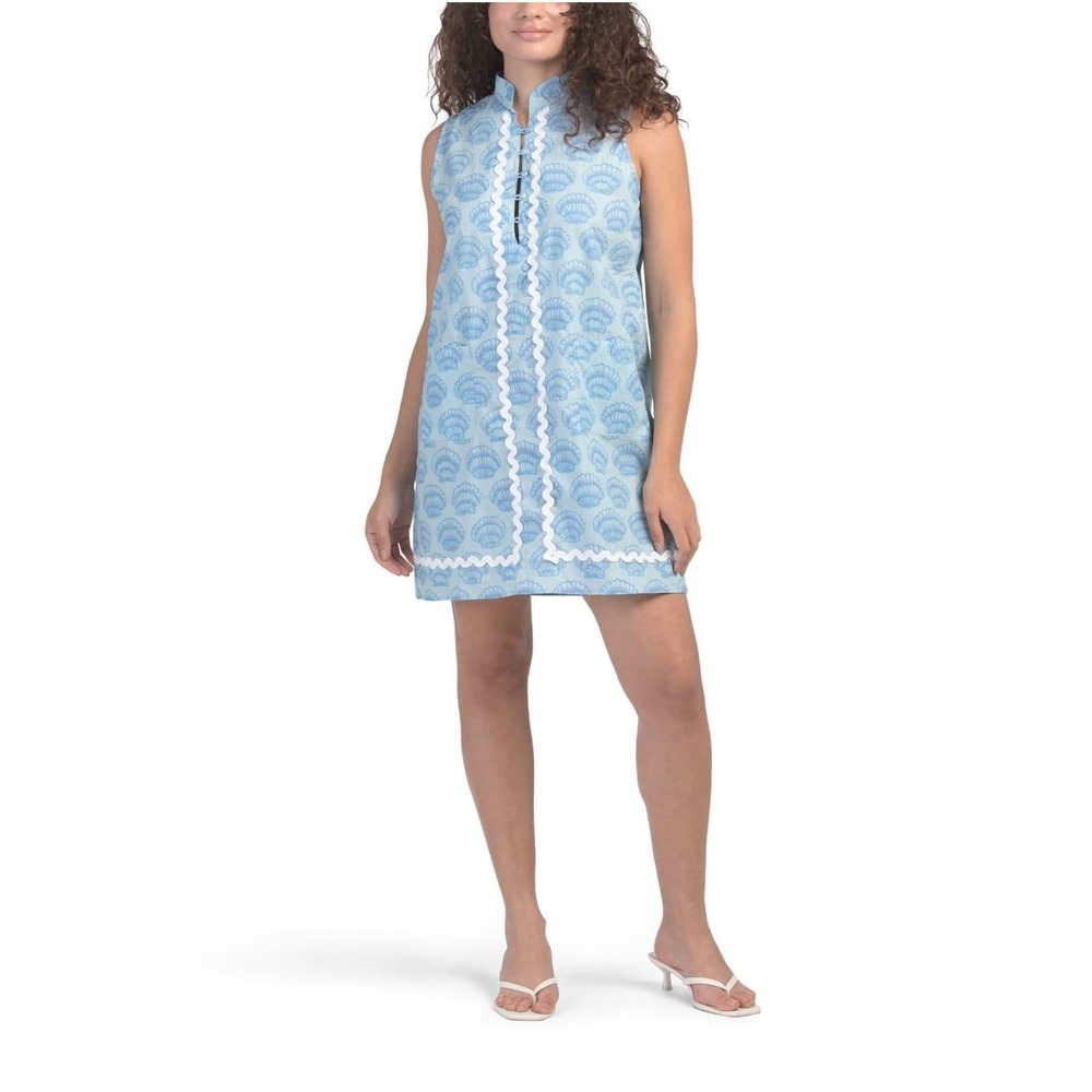 STS Sail to Sable Blue Shell Print Short Ric Rac‎ Dress XL Sleeveless